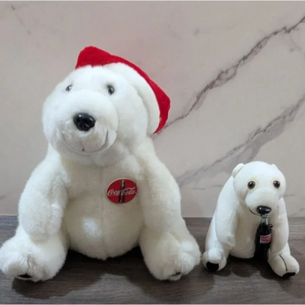 Coca-Cola Polar Bear Plush Set With Santa Hat & Bottle‎ Collectible 1993 Vintage